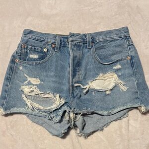 Levi's Light Blue Distressed Denim Shorts
